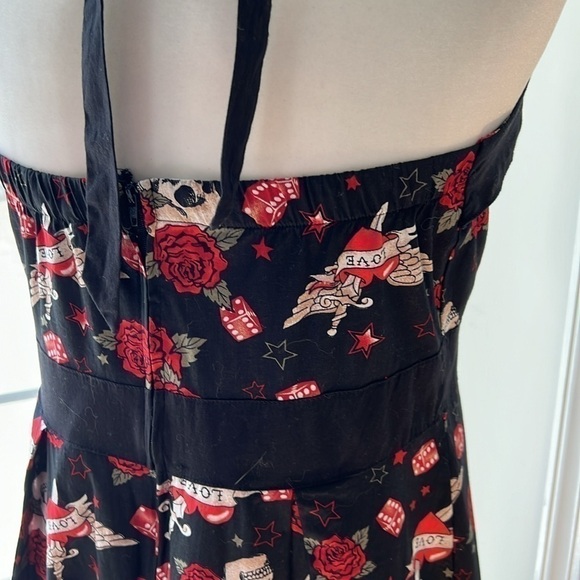 EUC Torrid Retro Chic Love Dice Roses Blk Skull Pin Up Circle Skirt Dress 12 - Picture 5 of 15